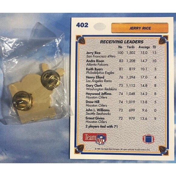 San Francisco 49ers Jerry Rice -100 catches Player pin + Bonus ‘91 UD card - Picture 3 of 4